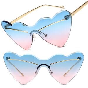 Fun Gold Cat Eye Sunglasses Womens Unique Heart Shaped Rimless Gradient Trendy